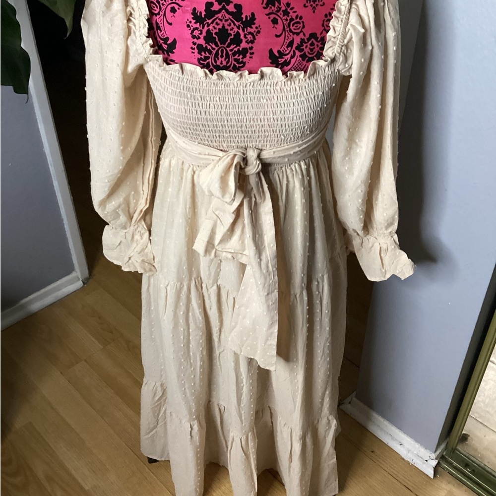 R. Vivimos Chic Cream Long Sleeve Textured Maxi Dress 4/6